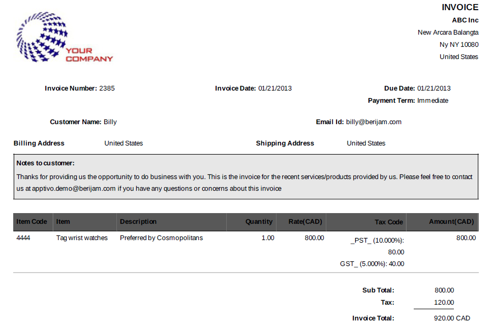 invoice pdf format