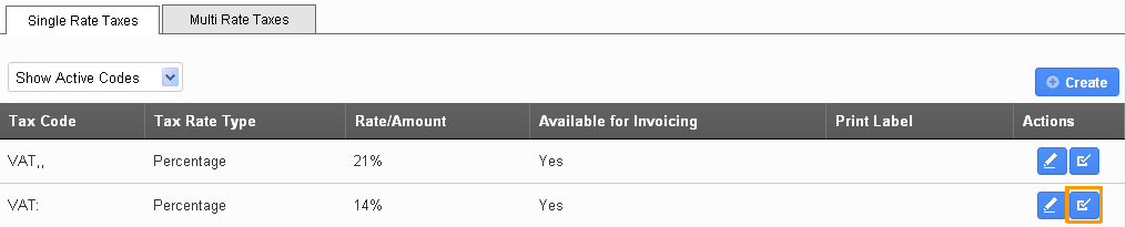 enable or disable tax code