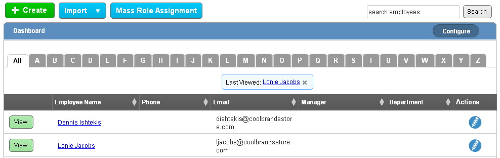 Apptivo Employees Dashboard