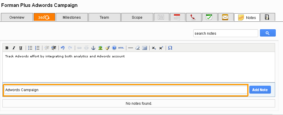 Notes tab