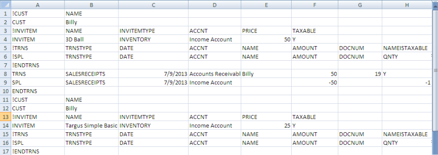 Spreadsheet view