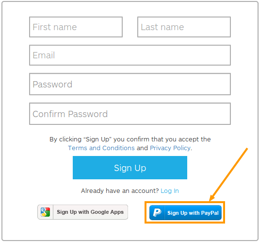 Sign up with Paypal