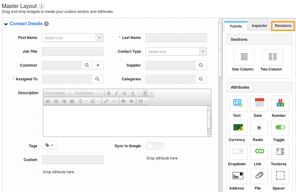 Revisions Tab Revisions Tab