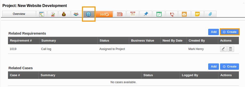 Create Requirement From Project
