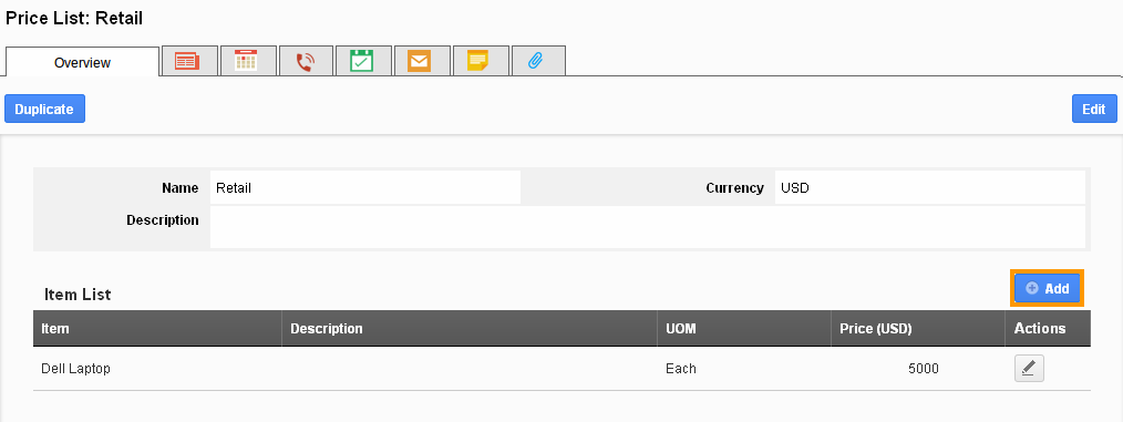 Pricelist overview