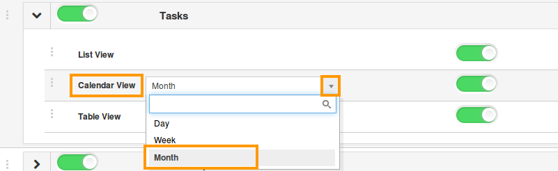 calendar view drop down