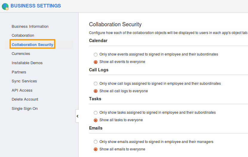 business settings business settings