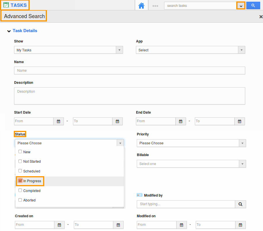 tasks advance search
