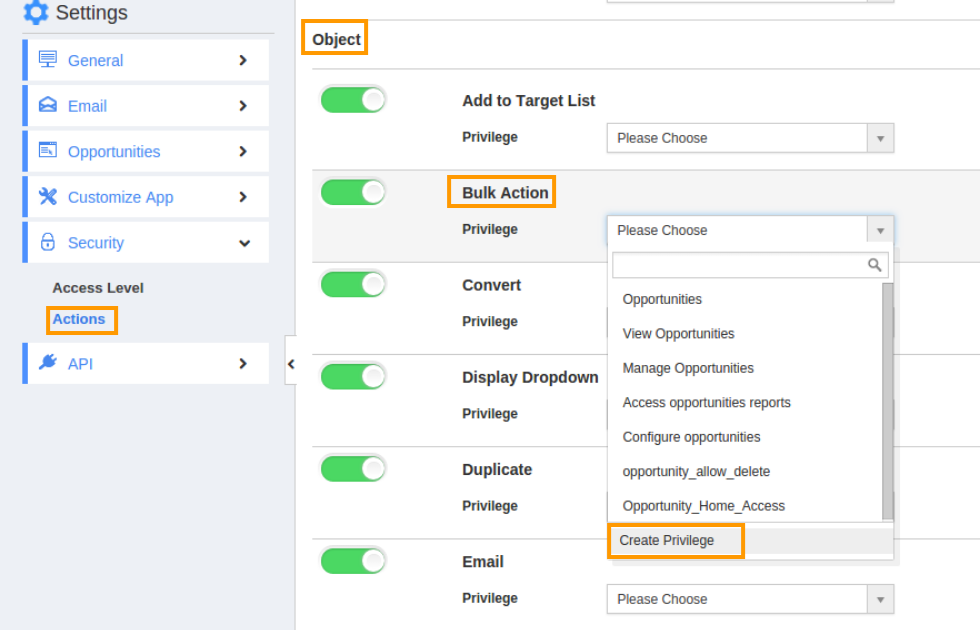 bulk actions