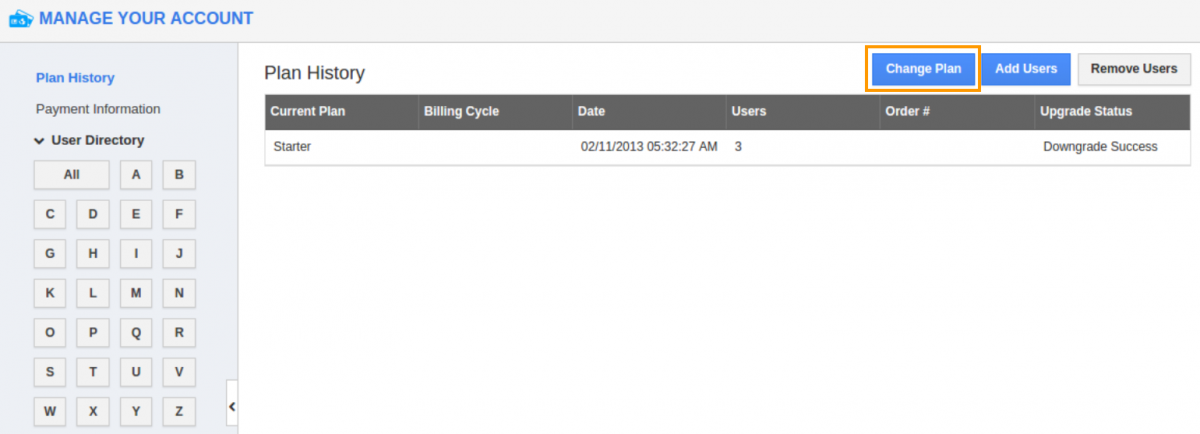 Change plan Change plan