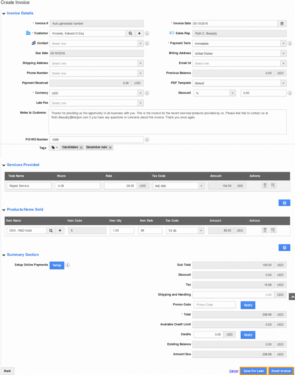 create invoice