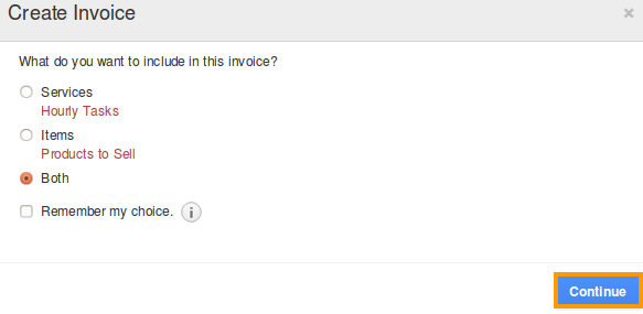 create invoice popup