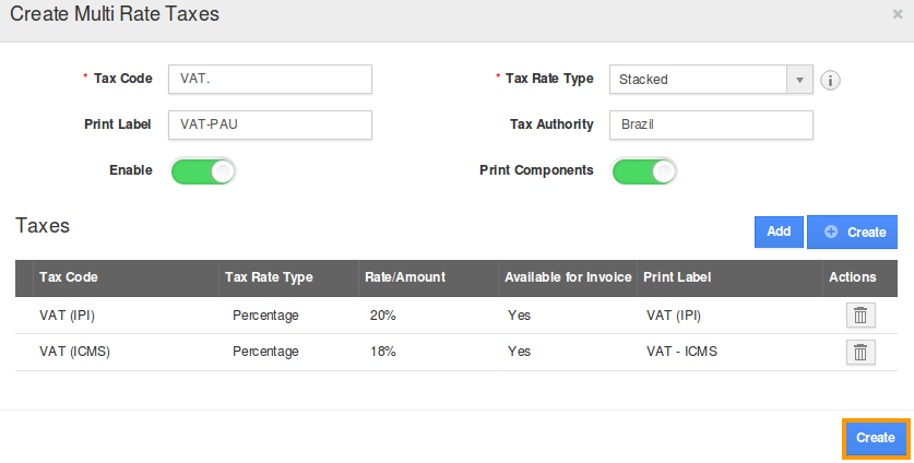 create multi tax rate