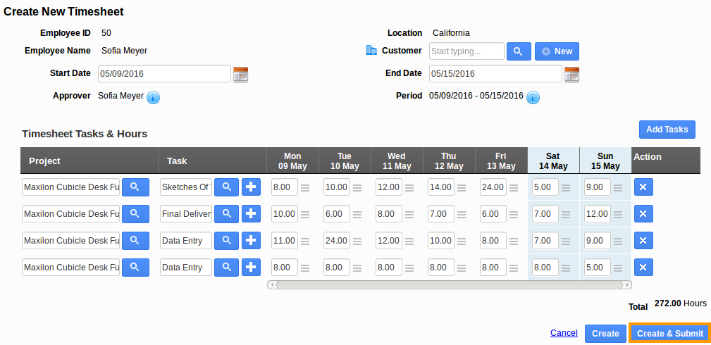 Create New Timesheet 