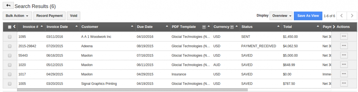 invoice results