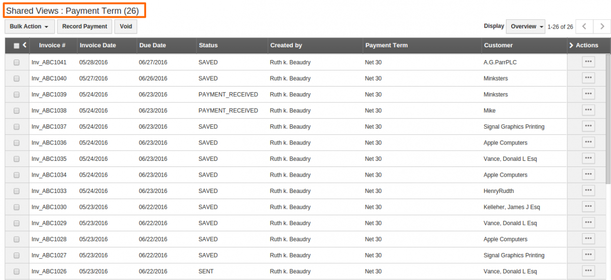 Shared views - payment terms