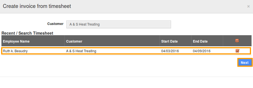 Search Timesheets to add