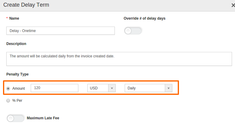 Amount delay term