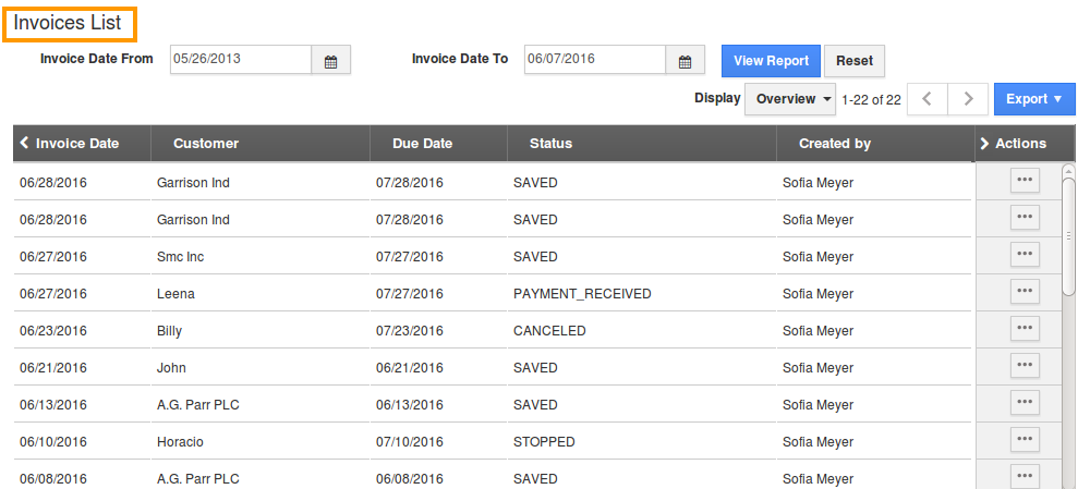 Invoice List