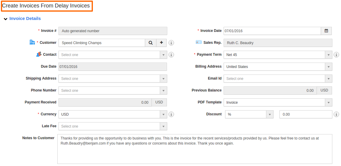 Create delayed invoice