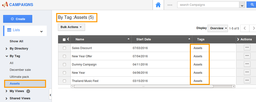 view campaigns by tags