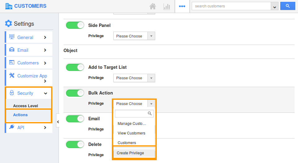 setting Bulk action setting Bulk action