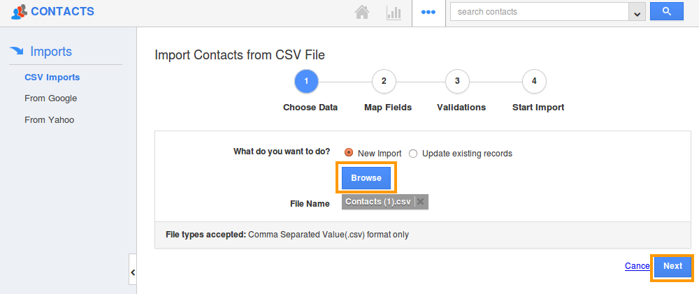 CSV browse