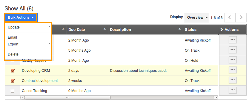 bulk actions showall