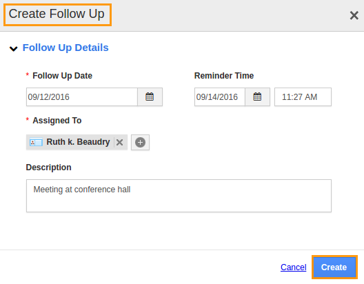 Create follow up Create follow up