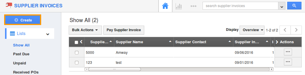 create supplier invoice