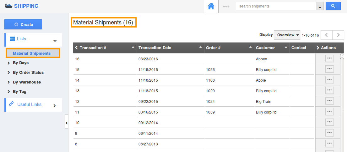 material shipment