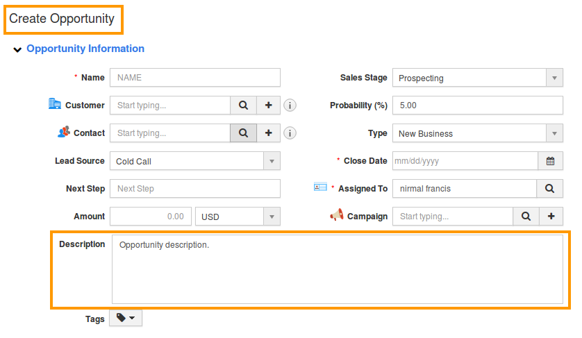 opportunity creation page opportunity creation page