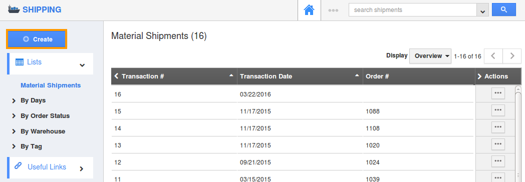 create shipping transaction