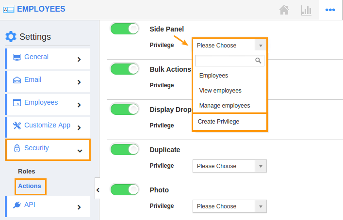 image result for give access to users for side panel in employees 