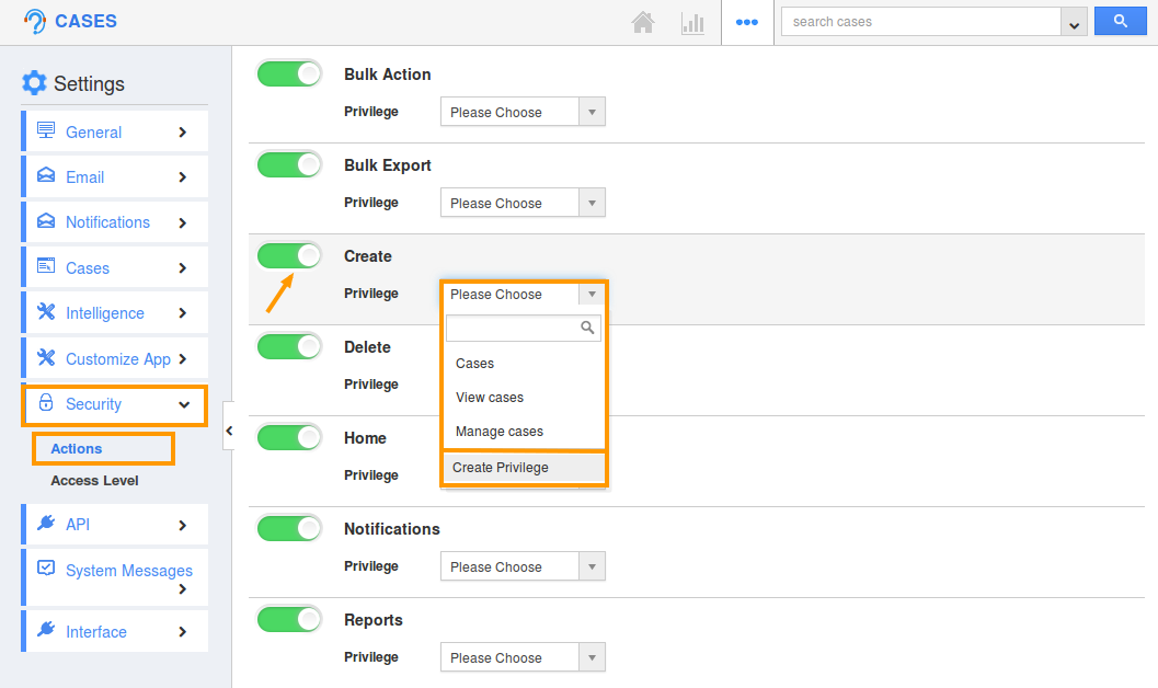 create case privilege