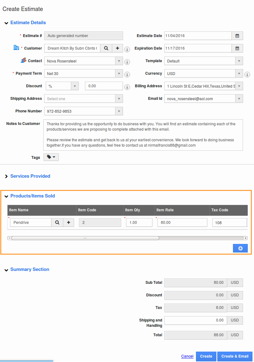 create estimates