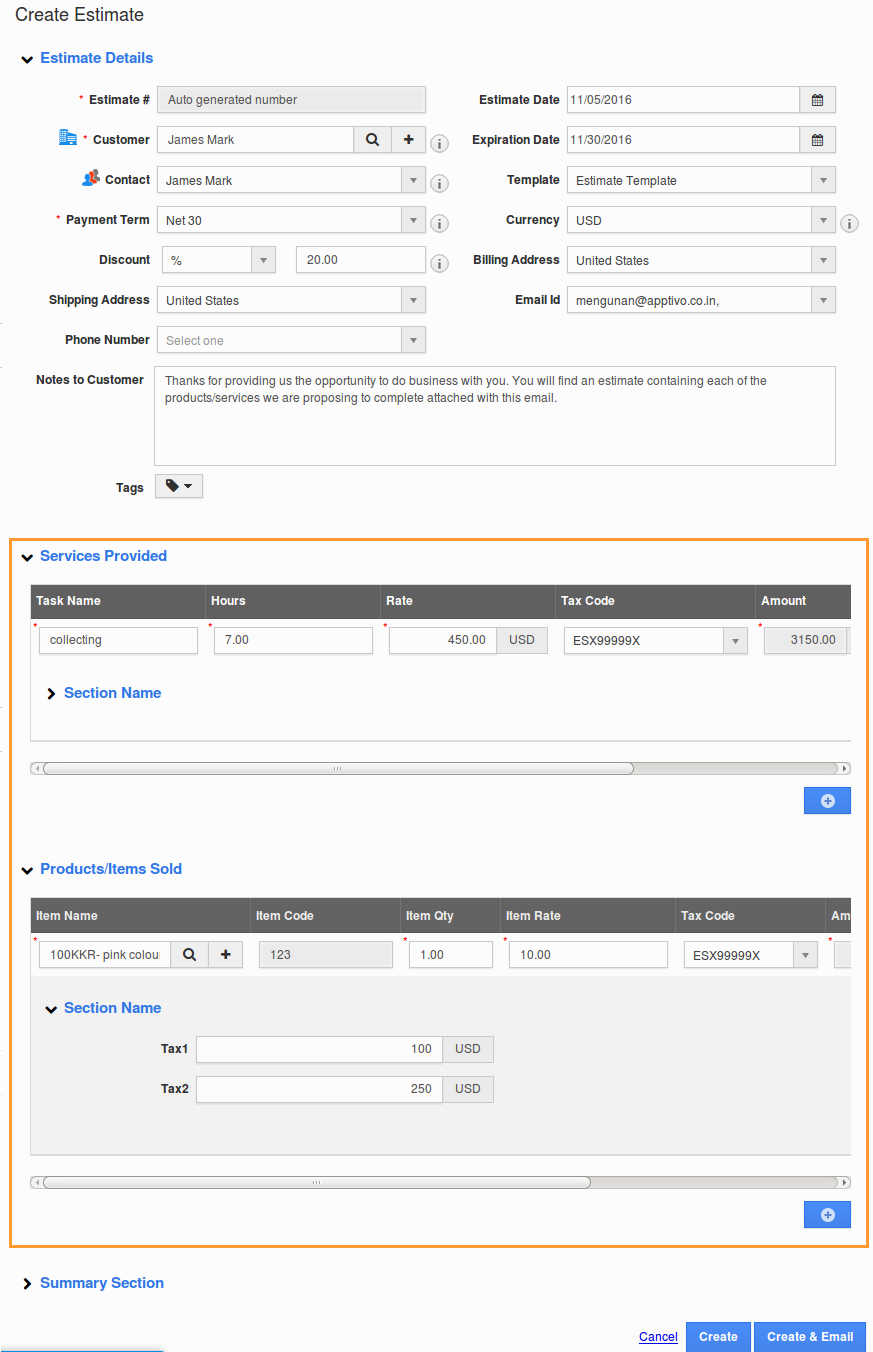 create estimates