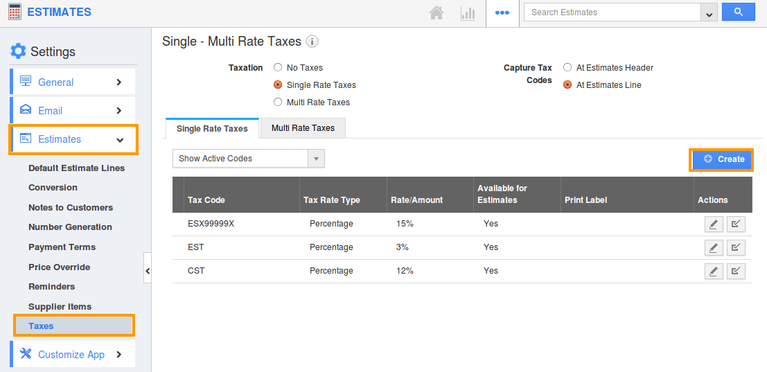 create taxes estimates