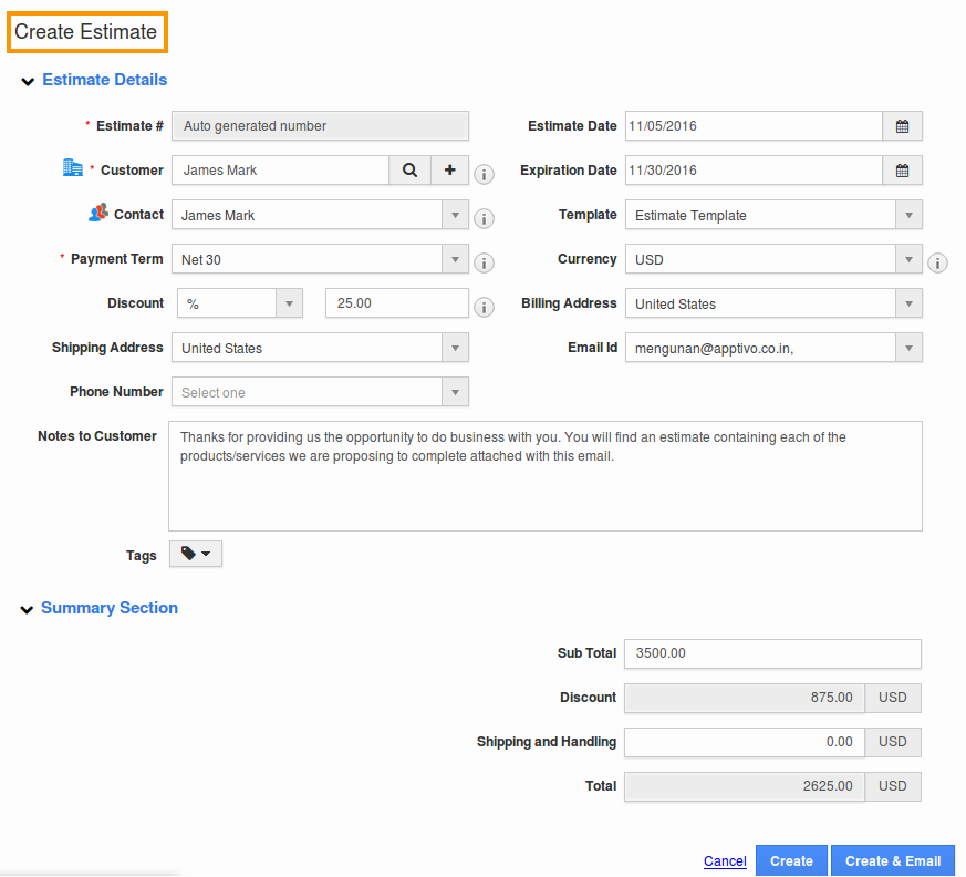 creating fixed estimate