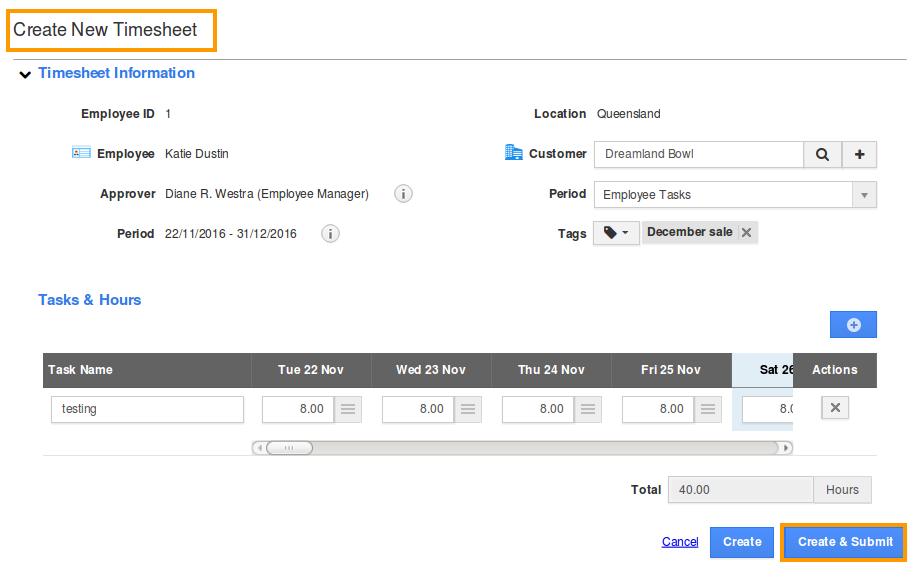 enter details of timesheet