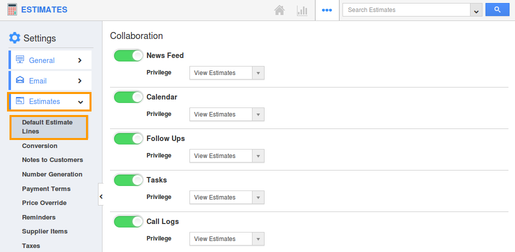 default estimate lines