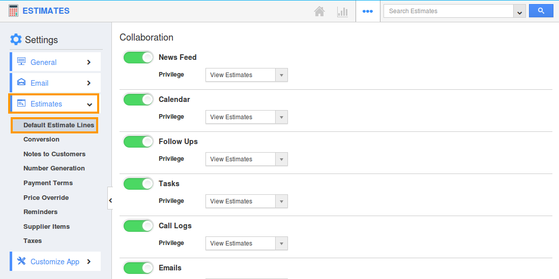 default estimate lines