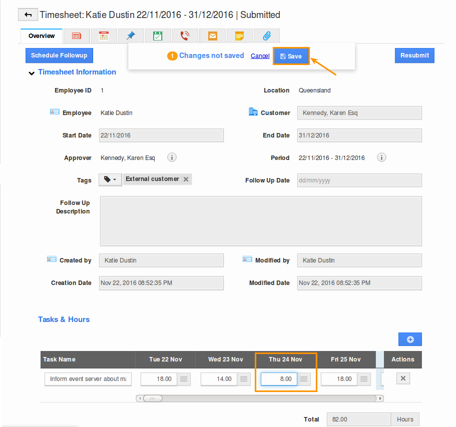 edit timesheet