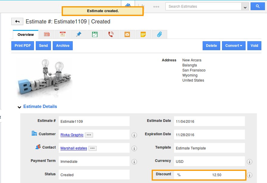 estimate created with discount