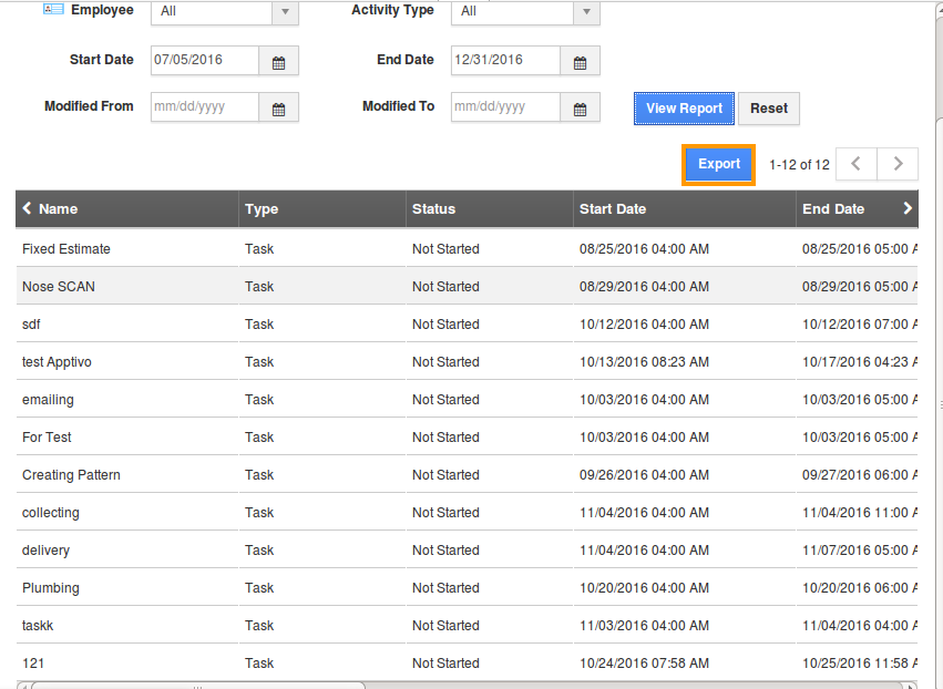 export estimates activities report