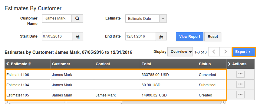 export estimates by customer report