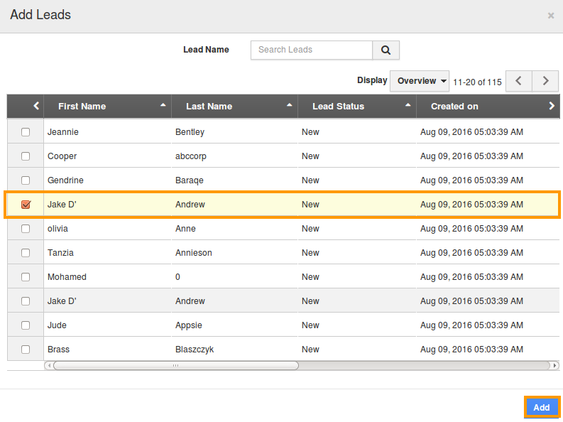 select existing lead