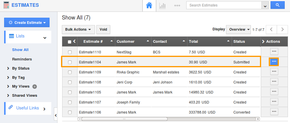 select existing estimate