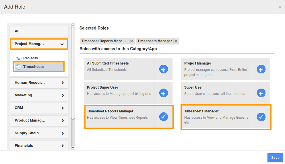 timesheets roles