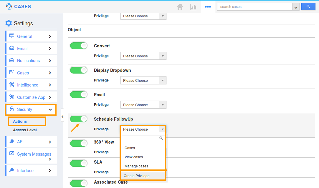 create privilege schedule followup